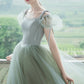 Cute Tulle Long Prom Dresses, A-Line Short Sleeve Graduation Dresses nv1600