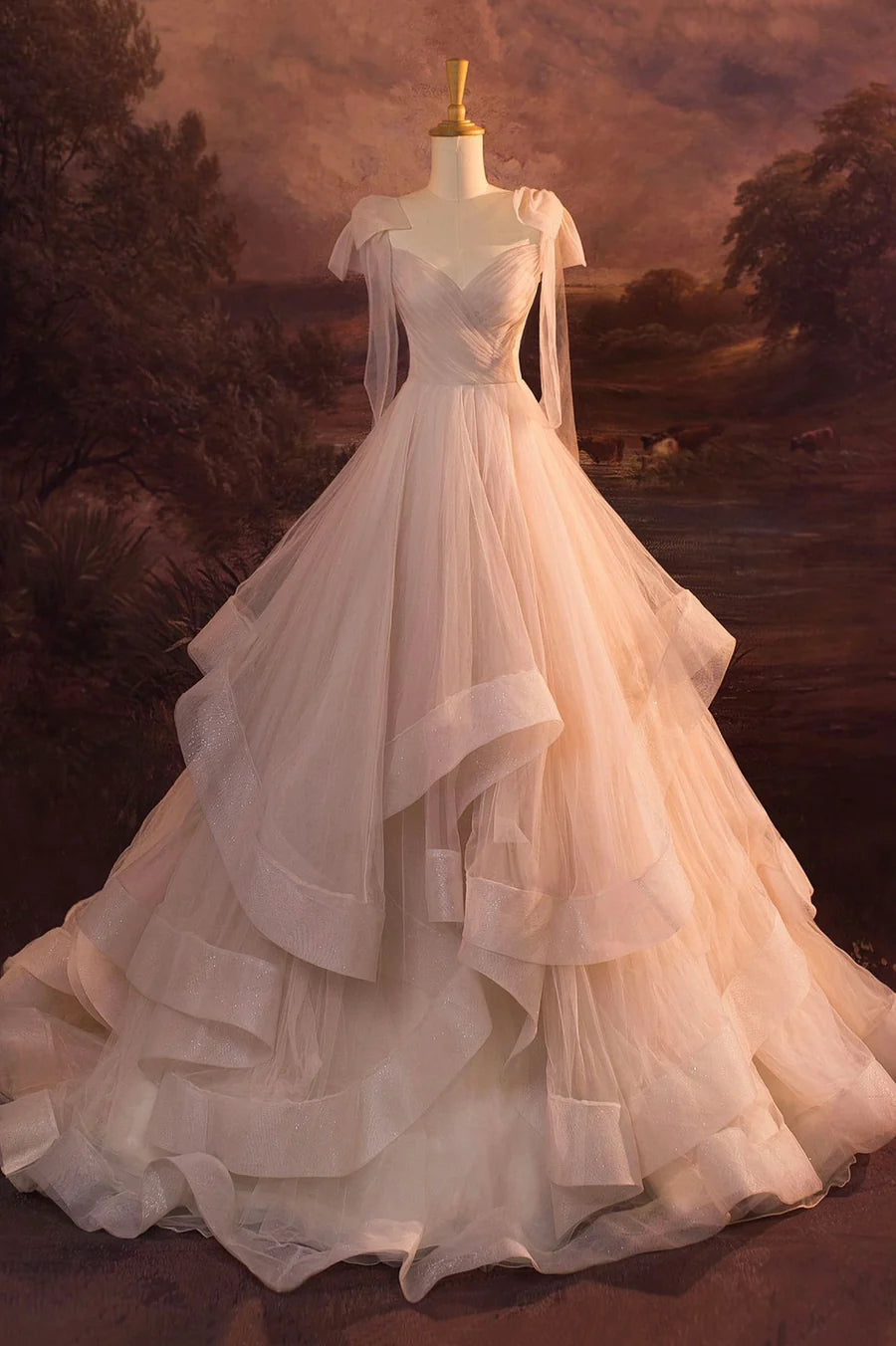 V-Neck Tulle Long Ball Gown, A-Line Formal Evening Gown nv1616