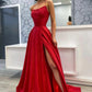 Red Satin Long A-Line Prom Dress, Red Backless Evening Dress with Slit nv1563