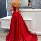 Red Satin Long A-Line Prom Dress, Red Backless Evening Dress with Slit nv1563