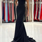 Black V-Neck Long Mermaid Prom Dress, Black Backless Evening Dress nv1450