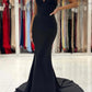 Black V-Neck Long Mermaid Prom Dress, Black Backless Evening Dress nv1450