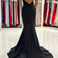 Black V-Neck Long Mermaid Prom Dress, Black Backless Evening Dress nv1450