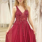 Burgundy Chiffon Beading Long Prom Dresses, A-Line Evening Dresses nv1452