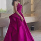 Robe de soirée longue en satin fuchsia sans manches, simple et élégante, coupe trapèze, nv2341