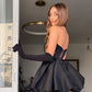 Black A-line Short Homecoming Dress Sweetheart Pleated Satin Ball Gown Evening Dress nv2394