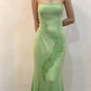 Green gorgeous shiny elegant beaded embellishment long tulle ball gown evening dress wedding guest dress nv2793