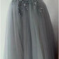 A Line V Neck Grey Beaded Long Prom Dress with Split,Formal Dresses nv1577