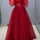 Red Fashion Corset Wide Sleeves Long Tulle Ball Gown Evening Dress nv3214