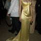 Yellow strappy satin long party dress formal evening gown nv1839