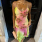 Pink Green Spaghetti Strap Beaded Tassel Long Ball Gown nv2905