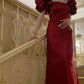 Red puff sleeves elegant long ball gown evening dress nv2796