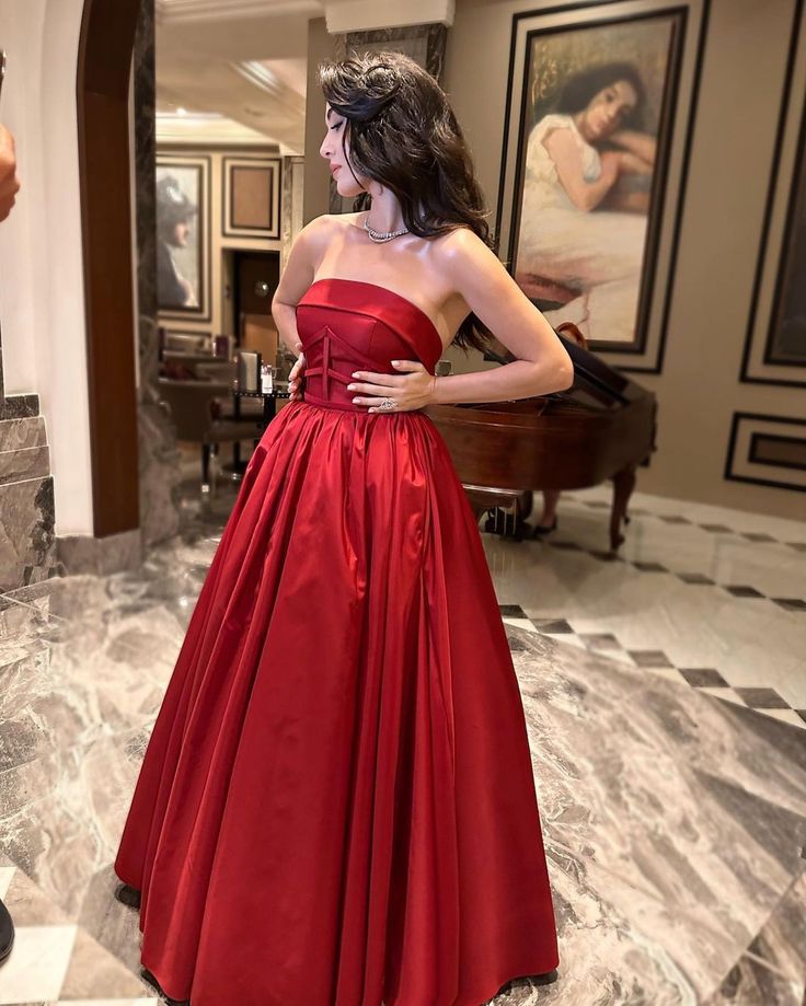 Red tube top elegant fashion A-line long evening dress prom dress ball gown party dress nv2632