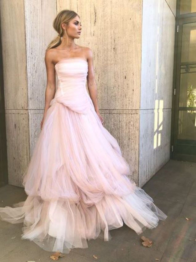 Light pink tulle elegant long ball gown evening dress bridal shower guest dress nv268