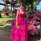 Pink Pitaya Colored Tulle Layered Maxi Dress Long Ball Gown Evening Dress nv2733