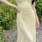 Sweet Elegant Mermaid Spaghetti Strap Yellow Chiffon Long Ball Gown Evening Dress with Beading nv2759