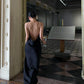 Black halter back sexy satin long evening dress prom dress nv1995