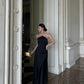 Black halter back sexy satin long evening dress prom dress nv1995