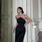 Black halter back sexy satin long evening dress prom dress nv1995