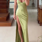 Green Simple Sexy Satin Long Slit Prom Dress Evening Gown Party Dress nv2343