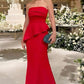 Red stylish elegant tube top ruffled long floor-length ball gown evening dress nv2958