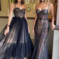 Black Fashion Sweetheart Neck Spotted Midi Tulle Ball Gown Evening Dress Party Dress nv3034