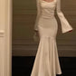 Robe de soirée longue sirène blanche à manches longues, élégante robe de soirée nv2309