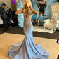 Blue gorgeous shiny sequins long mermaid slim ball gown evening dress nv184