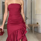 Fashionable and charming red off-the-shoulder tiered ruffled long ball gown evening dress nv1864