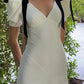 White V-neck Black Bow Short Sleeve Slim Fit Long Ball Gown Evening Dress nv2047