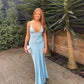 Blue fashion unique simple elegant V-neck straps mermaid long party dress prom dress evening dress nv2339