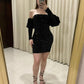 Black Sequin Elegant Bodycon Homecoming Dress with Sleeves Short Party Dress nv1896