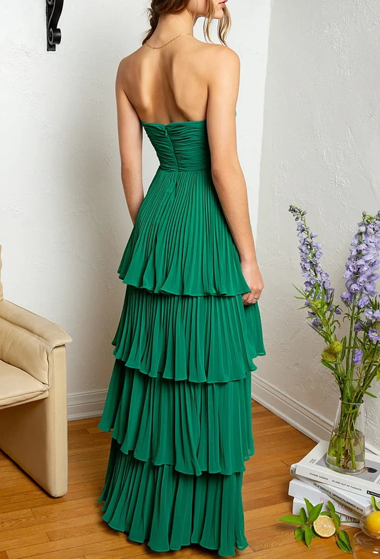 Emerald Green Strapless Multi-Layer Long Formal Dress nv1651