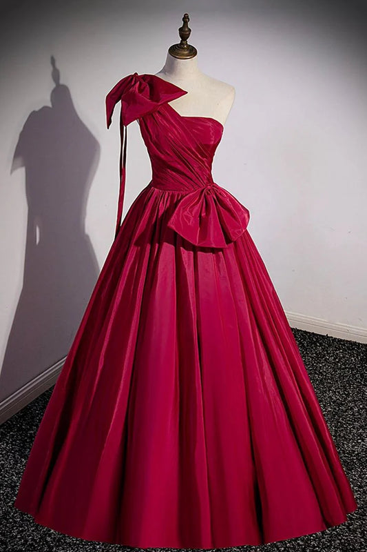 Hot Pink Satin One Shoulder Bow Long Ball Gown Evening Dress nv1904