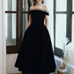 A-line Black Velvet Off-the-shoulder Short Prom Gown Evening Dress Party Dress nv2268