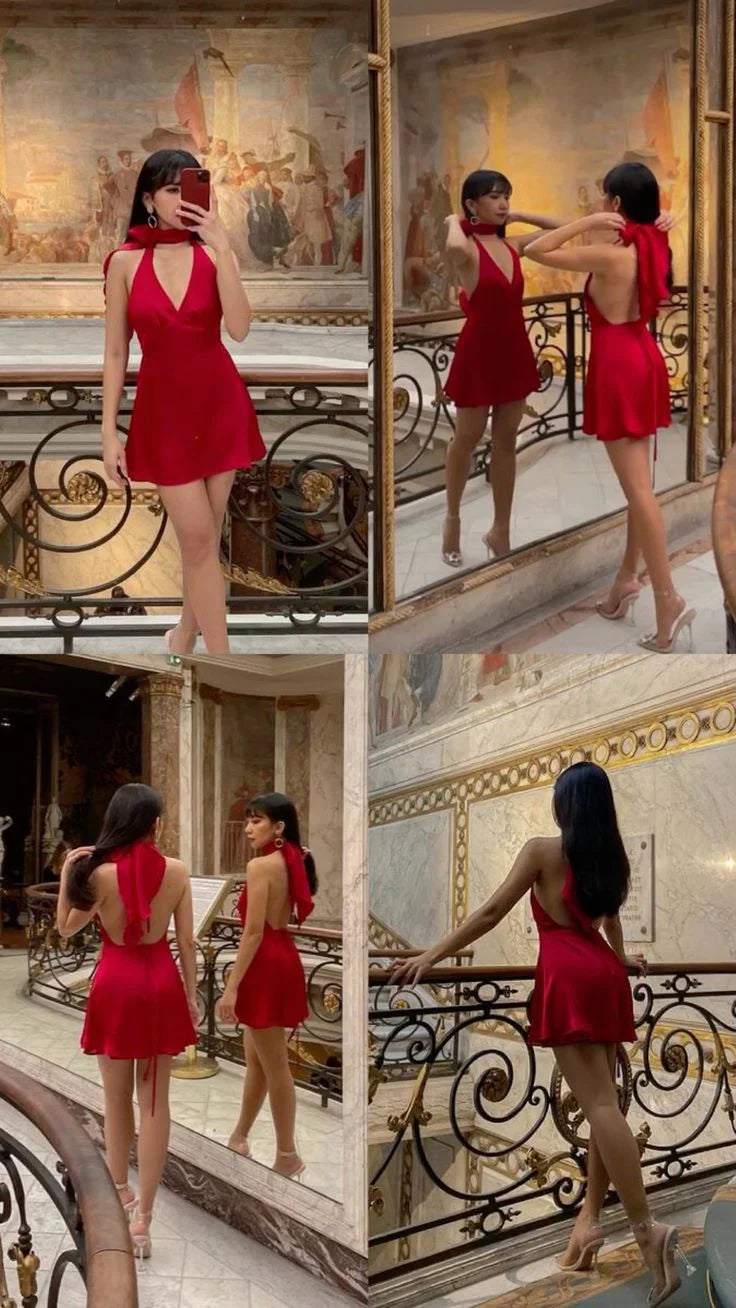 Red Simple Fashion A-line Short Birthday Costume Prom Dress Homecoming Dress nv2191