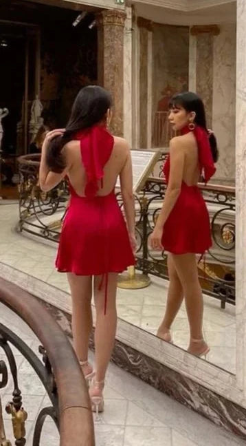 Red Simple Fashion A-line Short Birthday Costume Prom Dress Homecoming Dress nv2191