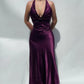 Dark Purple Elegant V Neck Backless Vintage Ball Gown Evening Dress nv1932