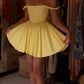 A-line yellow off-shoulder short homecoming dress cocktail dress party dress birthday dress nv2105