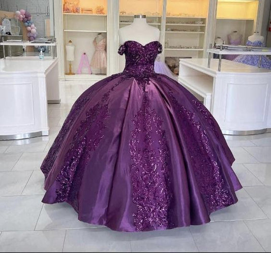 Dark Purple Quinceanera Dress Shiny Sequin Applique Off-the-shoulder Prom Dress Evening Dress nv2020