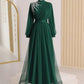 Tulle Beaded Long Sleeve Party Ball Gown Turtleneck Dress Evening Gown nv1970