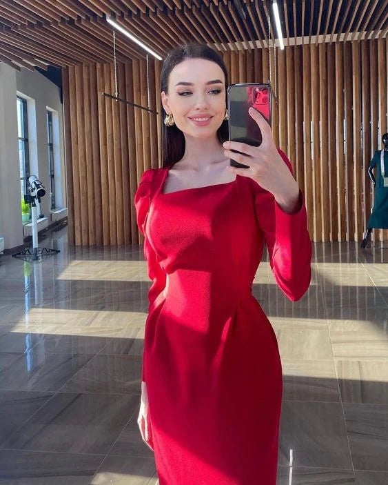 Red Fashion Bodycon Long Sleeves Long Party Dress Prom Dress nv1906