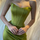 New Arrival Olive Green V-Neck Sleeveless Mermaid Prom Dress Pleats With Split nv1621