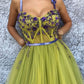 Yellow shiny delicate beaded spaghetti straps elegant long tulle ball gown evening dress party dress nv3536