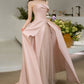 Robe de soirée longue en satin rose élégante et charmante, en tulle, pour demoiselle d'honneur, nv2467