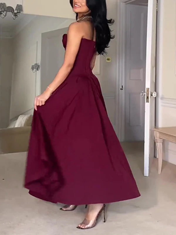 Burgundy A-line/Princess V-neck Floor-length  Long Ball Gown Evening Dress nv1933