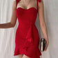 Red lace-up sweetheart neckline bow strap spaghetti strap short mini homecoming dress party dress evening dress nv2331