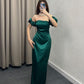 Green/blue/purple simple fashion tube top short sleeve long satin ball gown evening dress nv3091