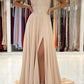 Champagne Chiffon Long Prom Dresses, One Shoulder Evening Dresses nv1465