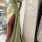 V Neck Pleated Slit Ball Gown Bodycon Off Shoulder Pleated Satin Long Formal Evening Gown nv1755